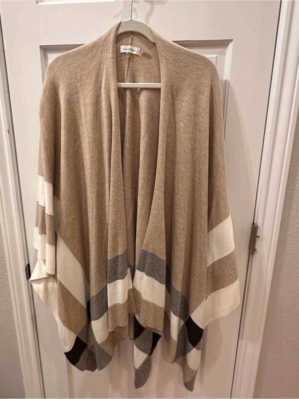 Soft and Lovely Calvin Klein Beige Stripe Open-Front Poncho